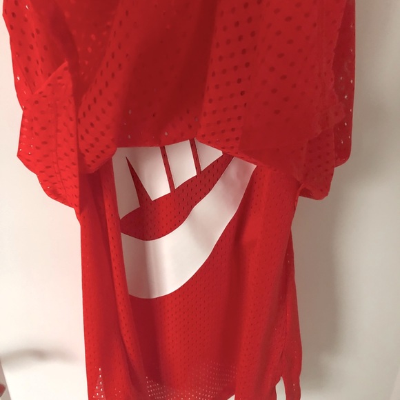 NIKE Red Logo Mesh Workout Tank Top Racerback Longer Length NEW - Picture 5 of 10